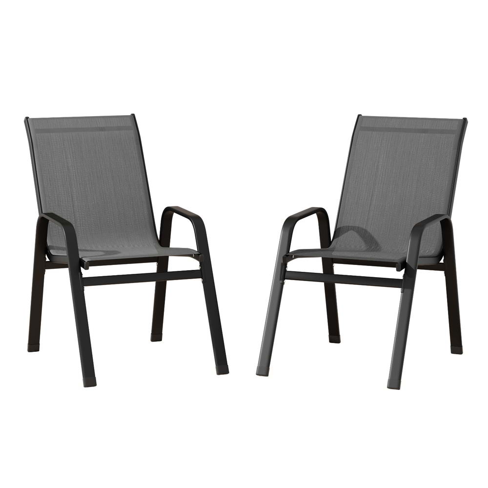 FF-B-STA-CHAIR-GE-X2-202504231108-00 Gardeon 2PC Outdoor Dining Chairs Stackable Lounge Chair Patio Furniture Grey - Image 1