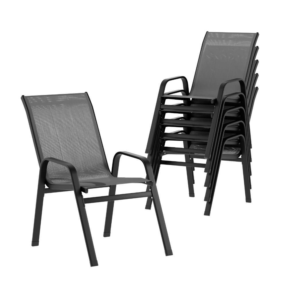 FF-B-STA-CHAIR-GE-X6-194983-00 Gardeon 6PC Outdoor Dining Chairs Stackable Lounge Chair Patio Furniture Grey - Image 1