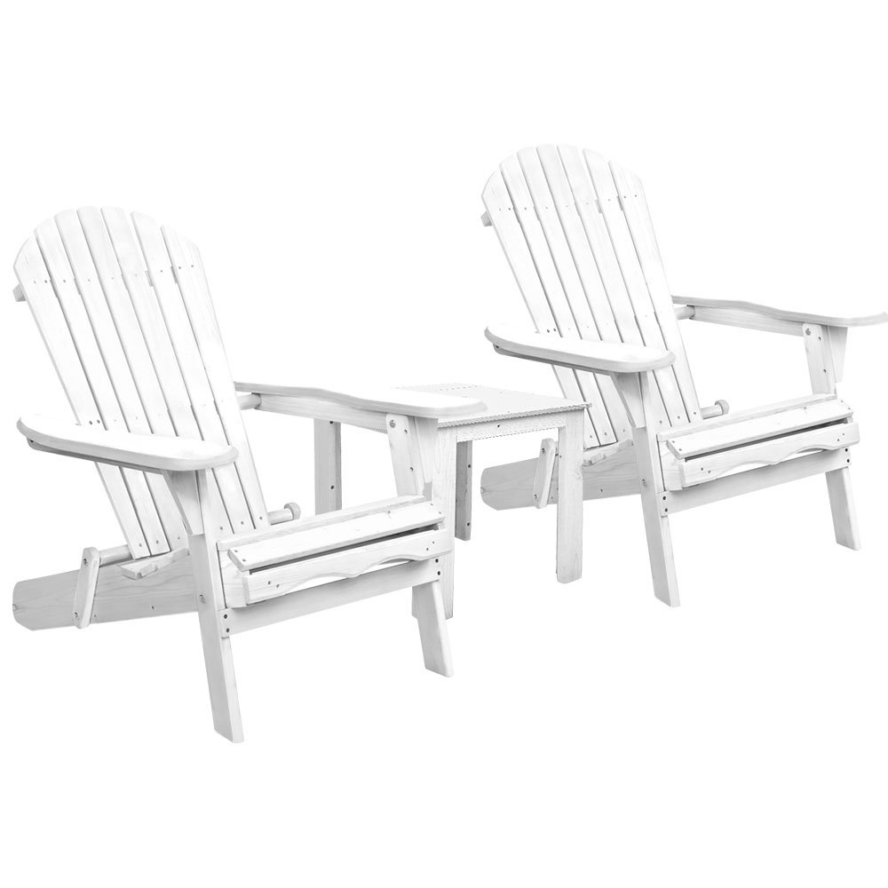 FF-BEACH-SET-3WH-00 Gardeon 3PC Adirondack Outdoor Table and Chairs Wooden Foldable Beach Chair White - Image 1