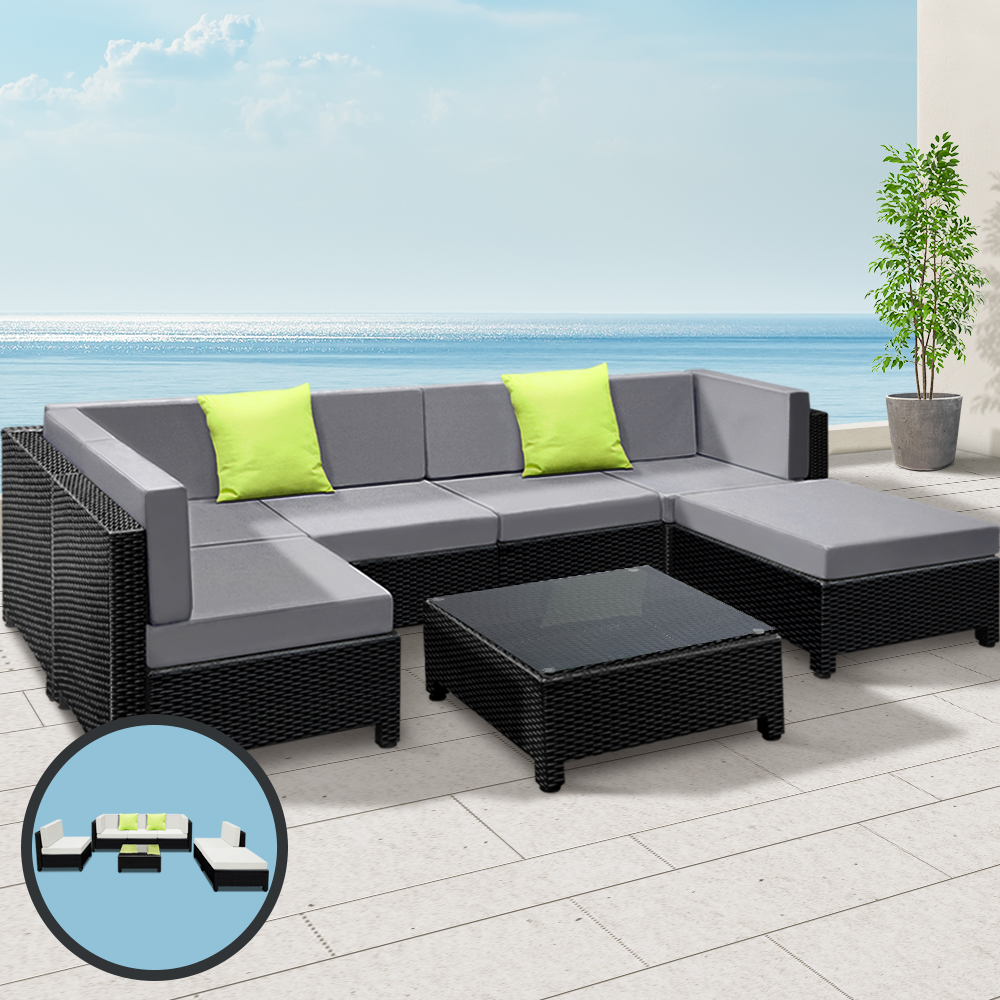 FF-BONDI-BK-ABCD-202502281534-00 Gardeon 7-Piece Outdoor Sofa Set Wicker Couch Lounge Setting Seat Cover - Image 1