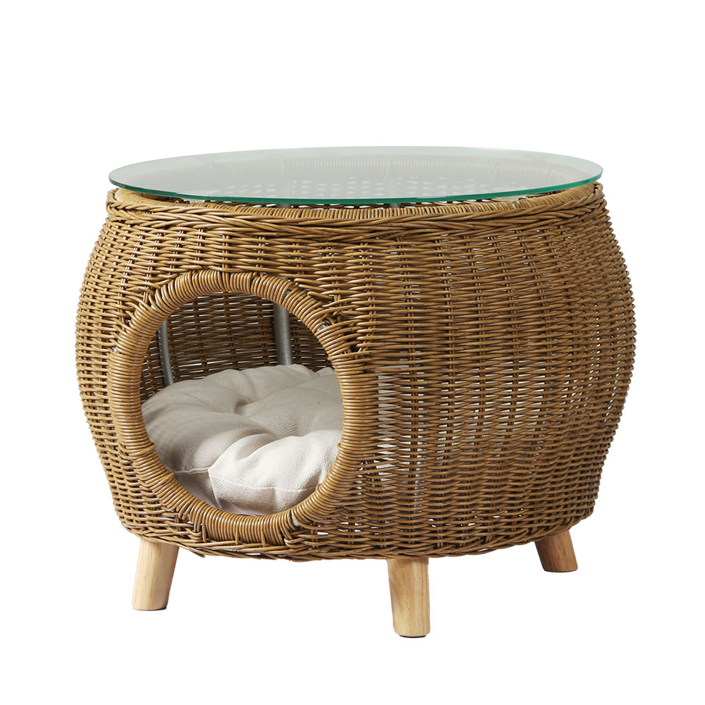 FF-COFFEE-TB-YE-00 Gardeon Coffee Side Table Wicker Aluminium Desk Pet Bed Storage Outdoor Furniture - Image 1