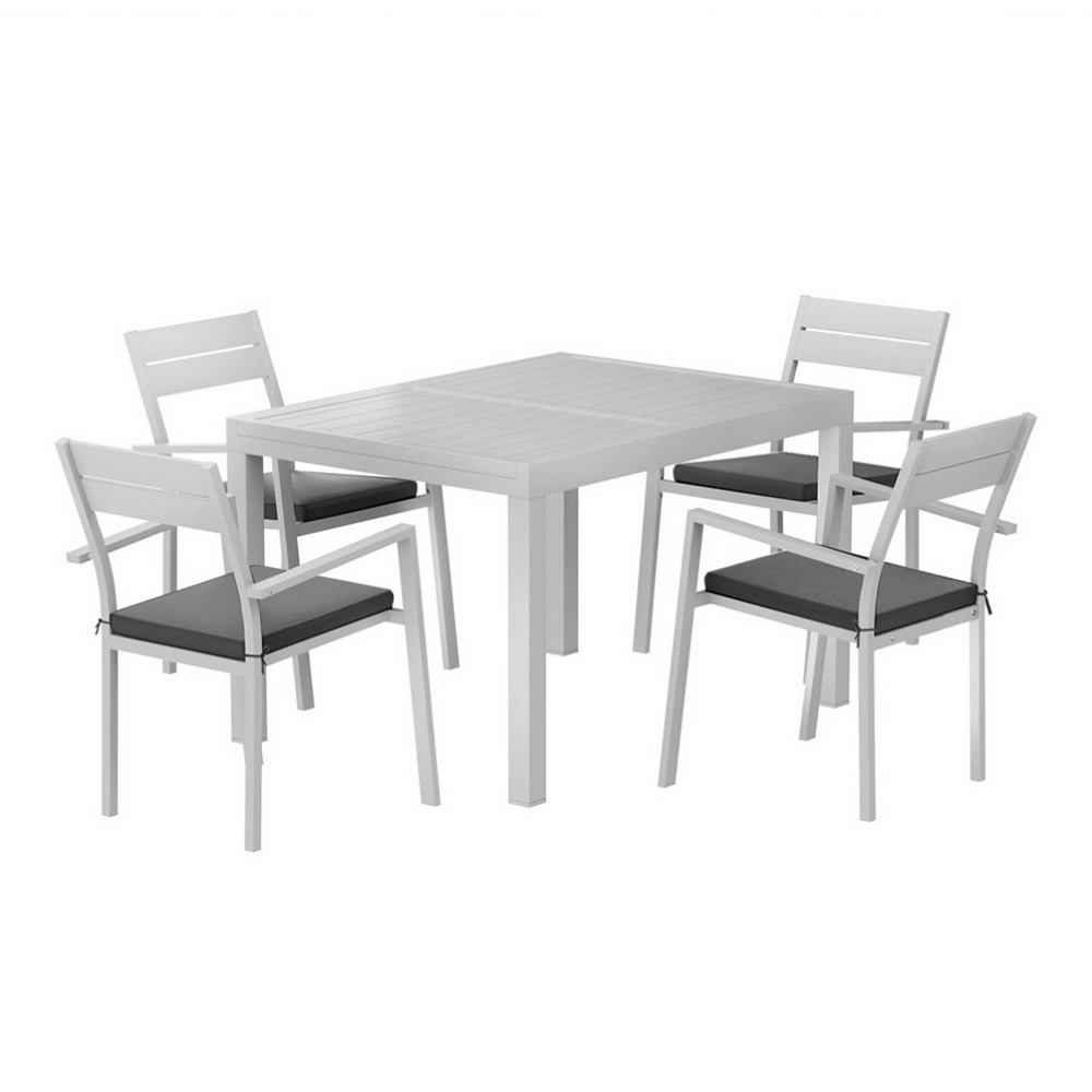 FF-DINING-5CLS-WH-ABC-202506191527-00 Gardeon Outdoor Dining Set 5 Piece Aluminum Extendable Table Setting White - Image 1
