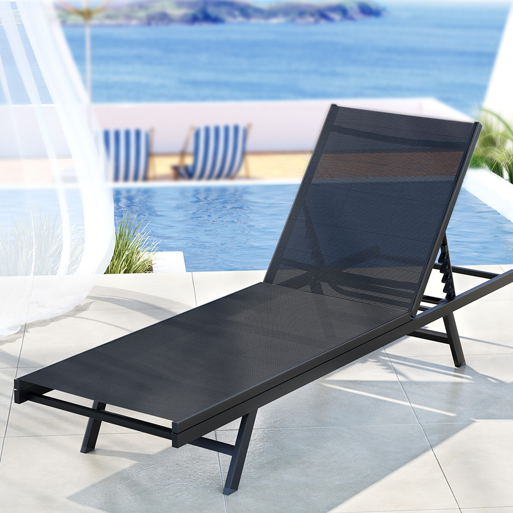 FF-LOUNGE-SL-BK-91805-04 Gardeon Sun Lounge Outdoor Lounger Steel Beach Chair Patio Furniture Black - Image 1