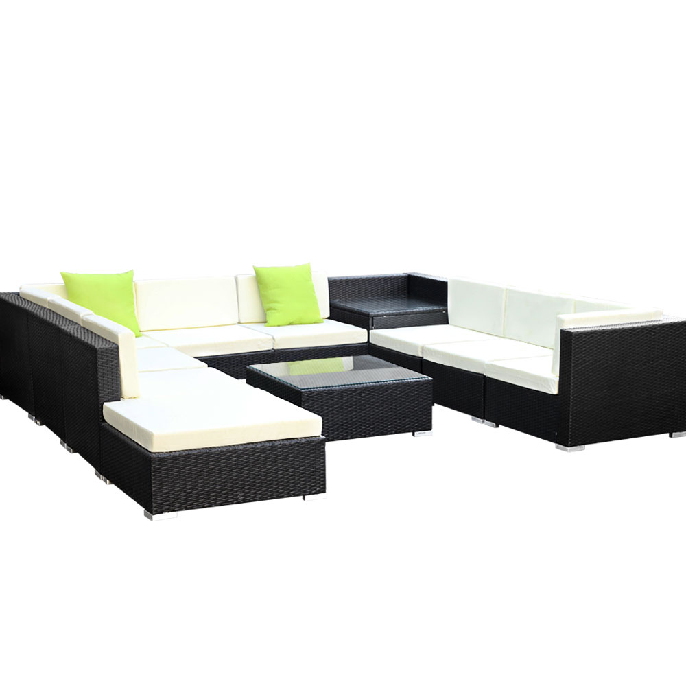 FF-SOFA-BK-11PC-ABCCD-00 Gardeon 11PC Sofa Set with Storage Cover Outdoor Furniture Wicker - Image 1