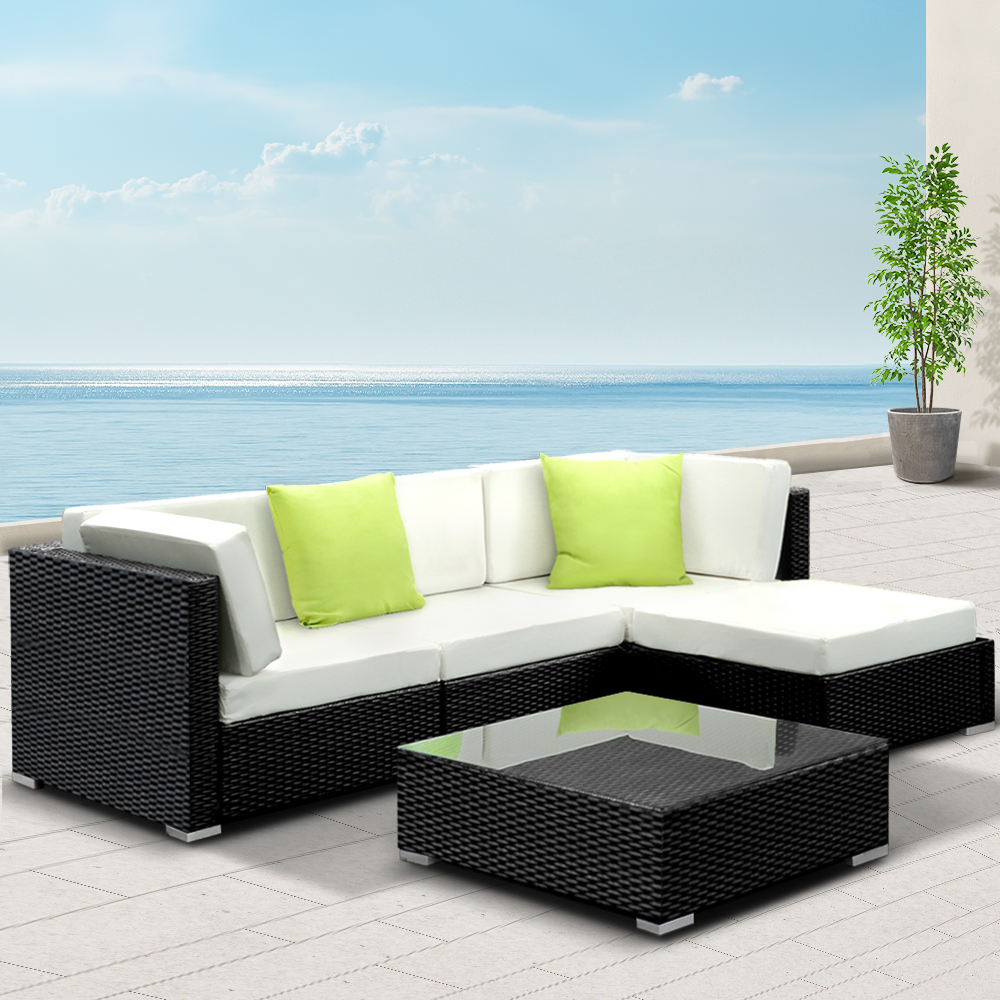 FF-SOFA-BK-5PC-AB-N-202502281534-00 Gardeon 5-Piece Outdoor Sofa Set Wicker Couch Lounge Setting 4 Seater - Image 1