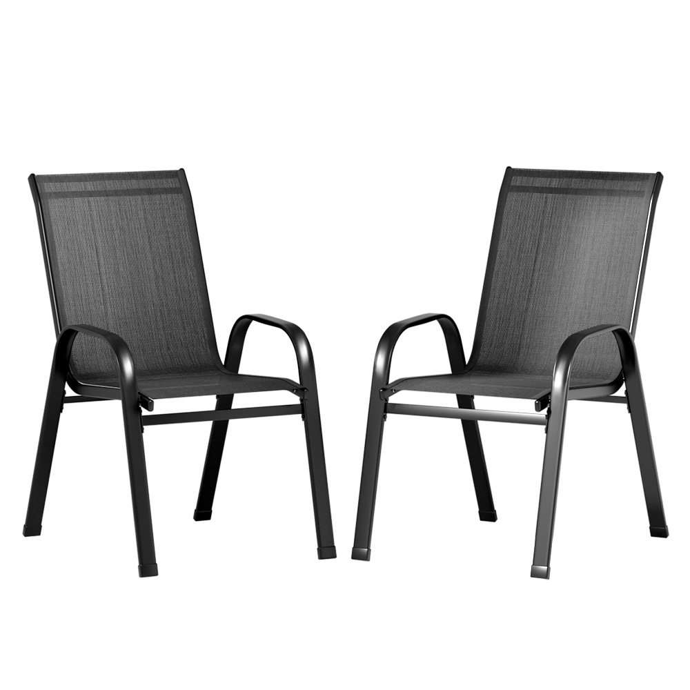 FF-STA-CHAIR-BK-X2-45680-00 Gardeon 2PC Outdoor Dining Chairs Stackable Lounge Chair Patio Furniture Black - Image 1