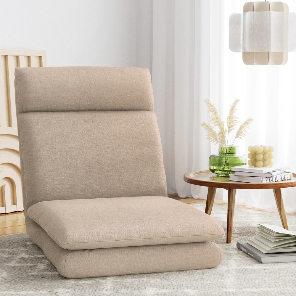 FLOOR-SBL-01LIN-1S-BR-186678-06 Artiss Floor Chair Sofa 1 Seater Linen Beige - Image 1