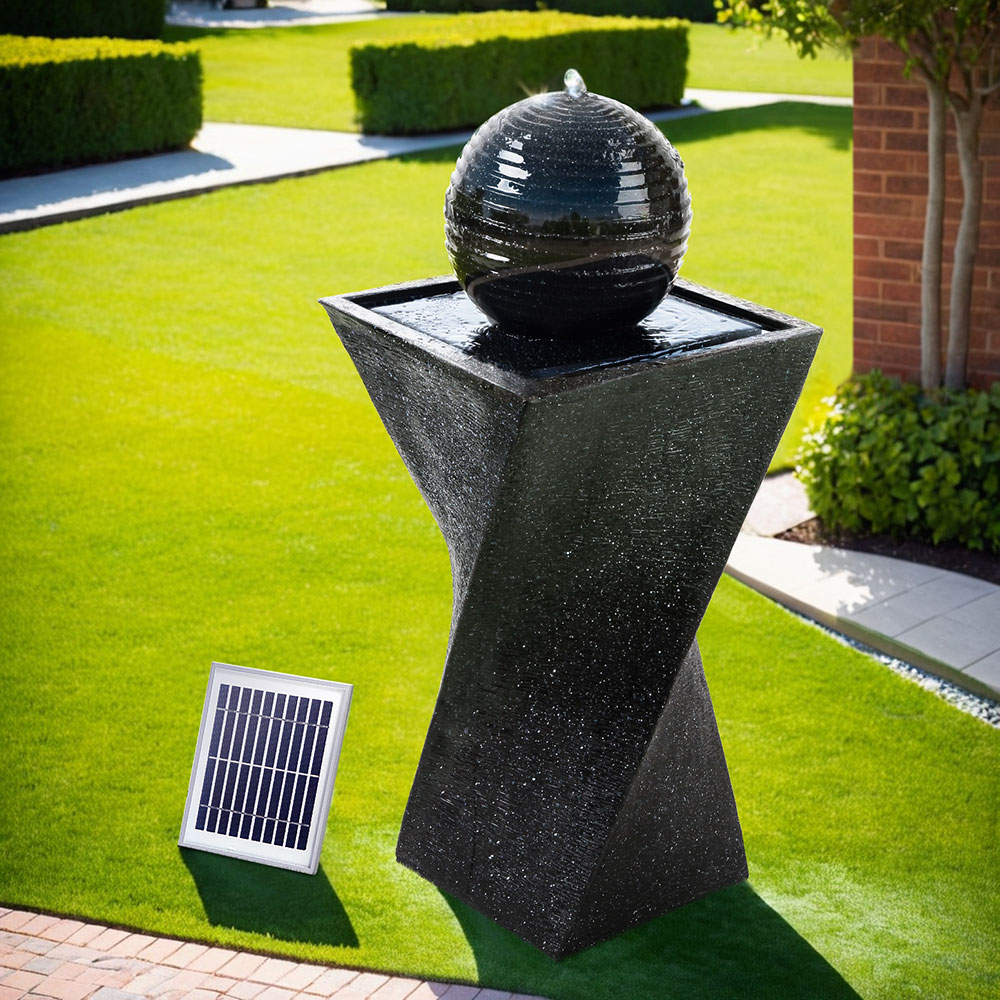FOUNT-MOON-BK-5779-07 Gardeon Solar Water Feature Twisted Fountain LED Light Bird Bath 85CM Black - Image 1