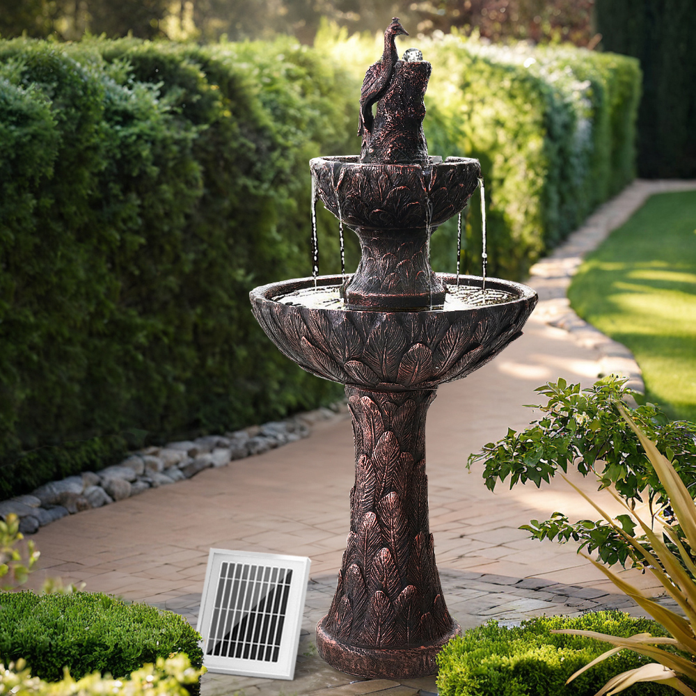 FOUNT-PEACOCK-BK-22413-07 Gardeon Solar Water Feature Tier Fountain with Pump Kit Bird Bath 106CM Peacock - Image 1