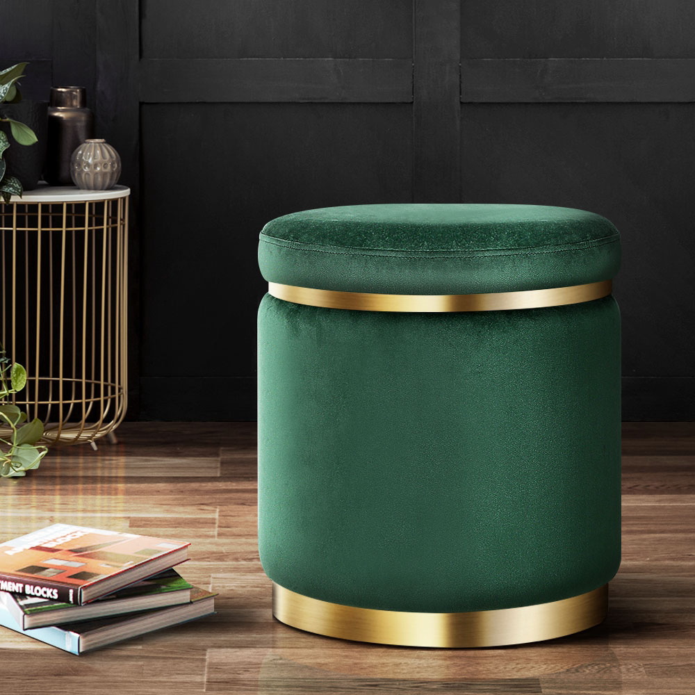 FS-B-675-VEL-GN-202502281256-00 Artiss Ottoman Foot Stool Round Velvet Green - Image 1