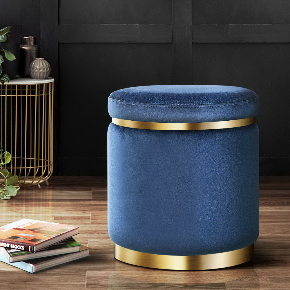 FS-B-675-VEL-NA-202502281256-00 Artiss Ottoman Foot Stool Round Velvet Navy - Image 1