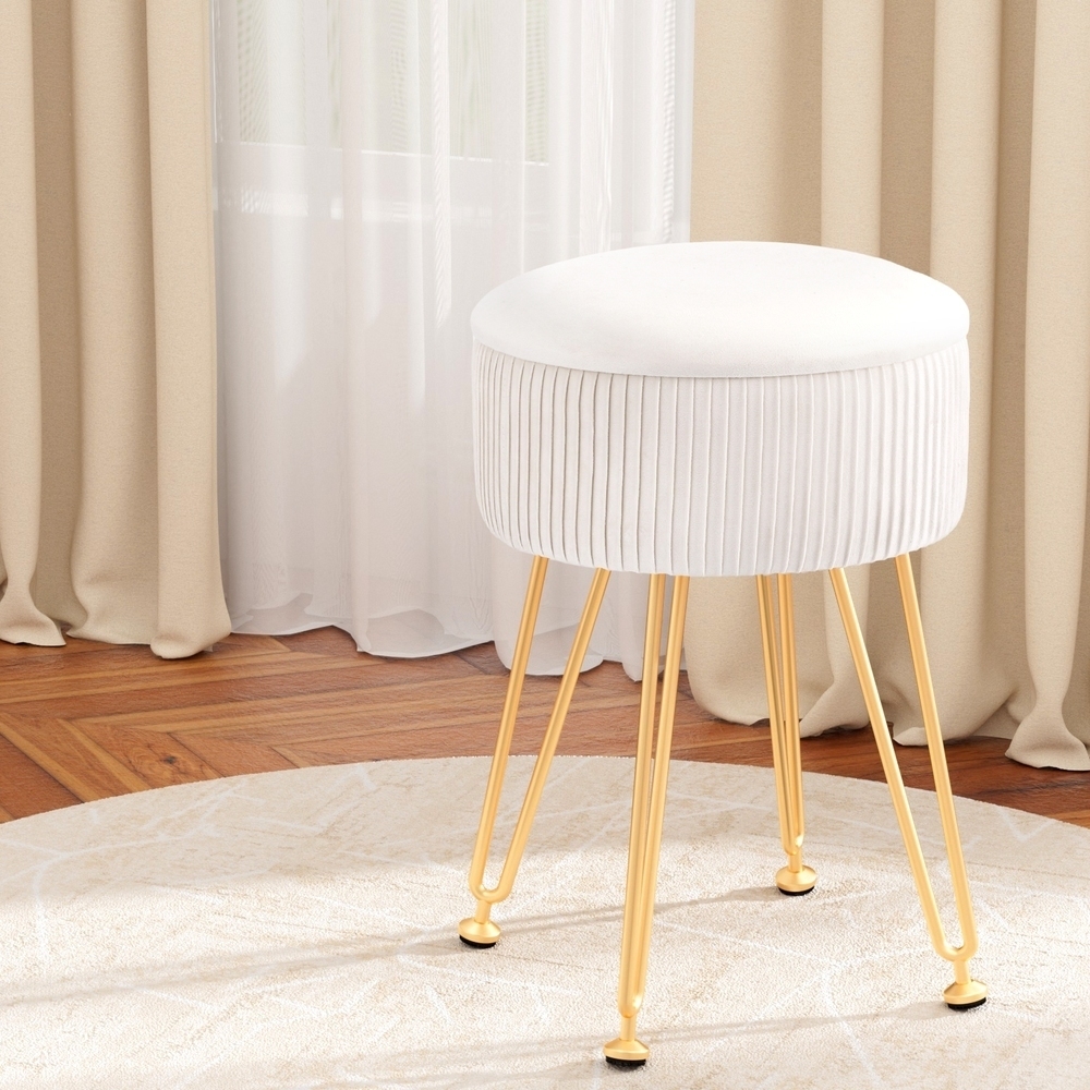 FS-B-ST03-VEL-WH-200445-06 Artiss Ottoman Storage Foot Stool Vanity Velvet Round White - Image 1