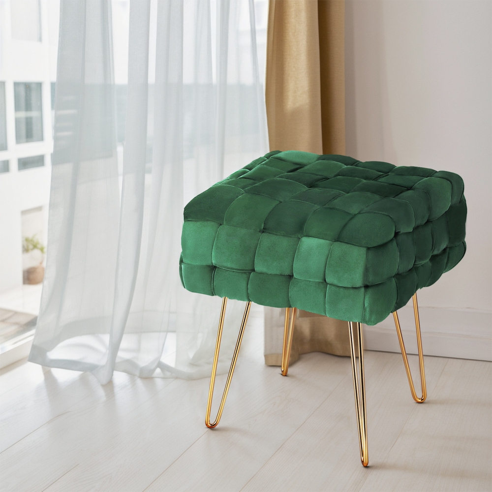 FS-B-WV01-VEL-GN-172451-05 Artiss Ottoman Foot Stool Vanity Woven Velvet Green - Image 1
