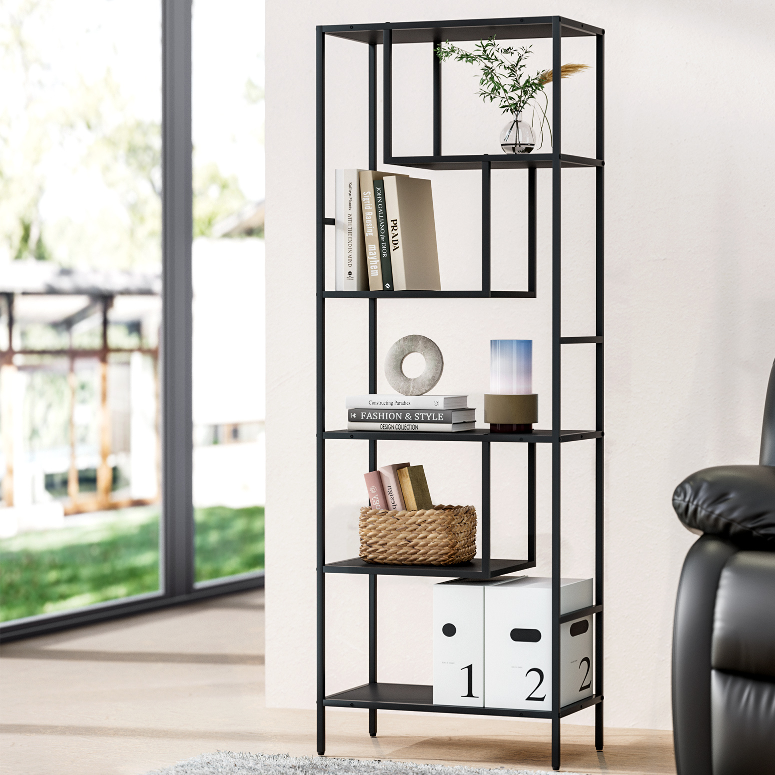 FUR-S-DSHELF-01-BK-167877-05 Artiss Bookshelf 5 Tiers RHYS Black - Image 1