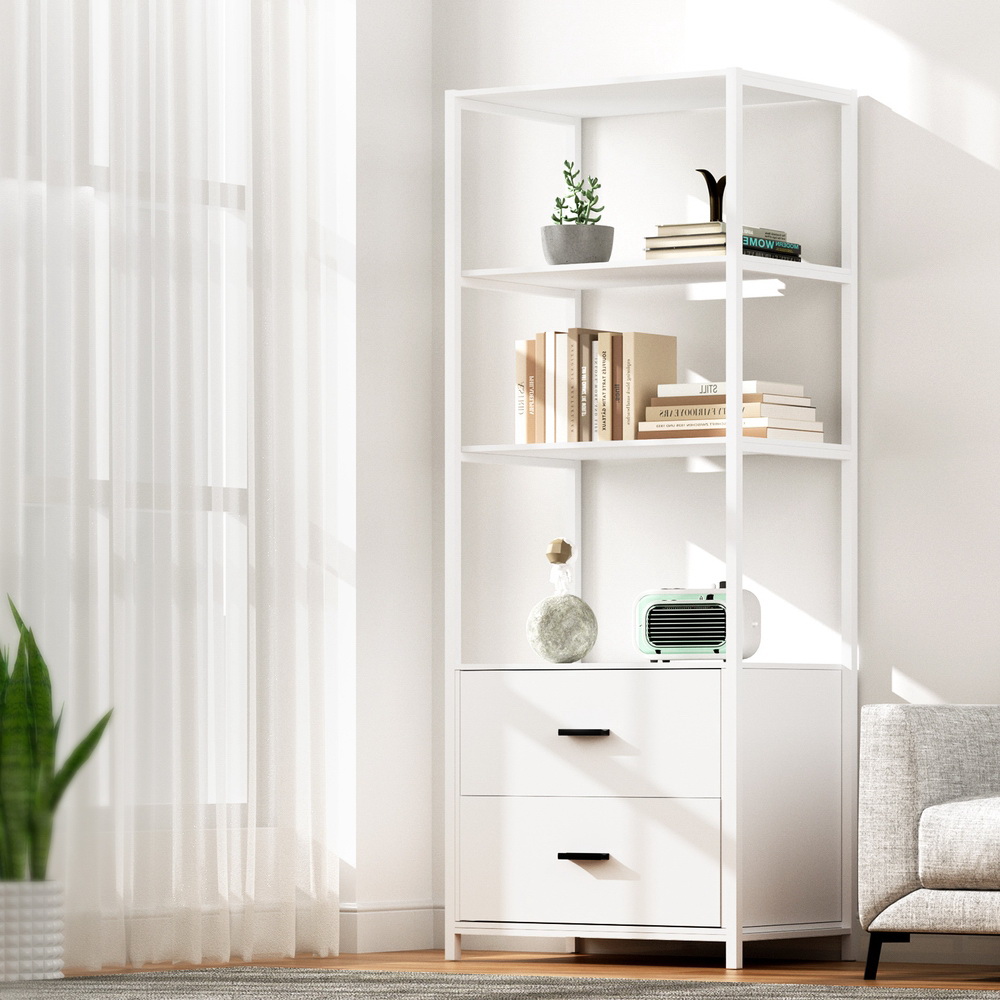 FUR-S-DSHELF-03-WH-189495-06 Artiss Bookshelf Display Shelf 2 Drawers 152CM White - Image 1