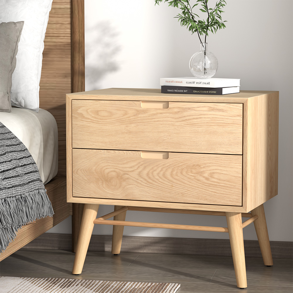 FUR-T-BS02-2D-WD-97972-06 Artiss Bedside Table Drawers Side End Table Storage Cabinet Nightstand Oak GINO - Image 1