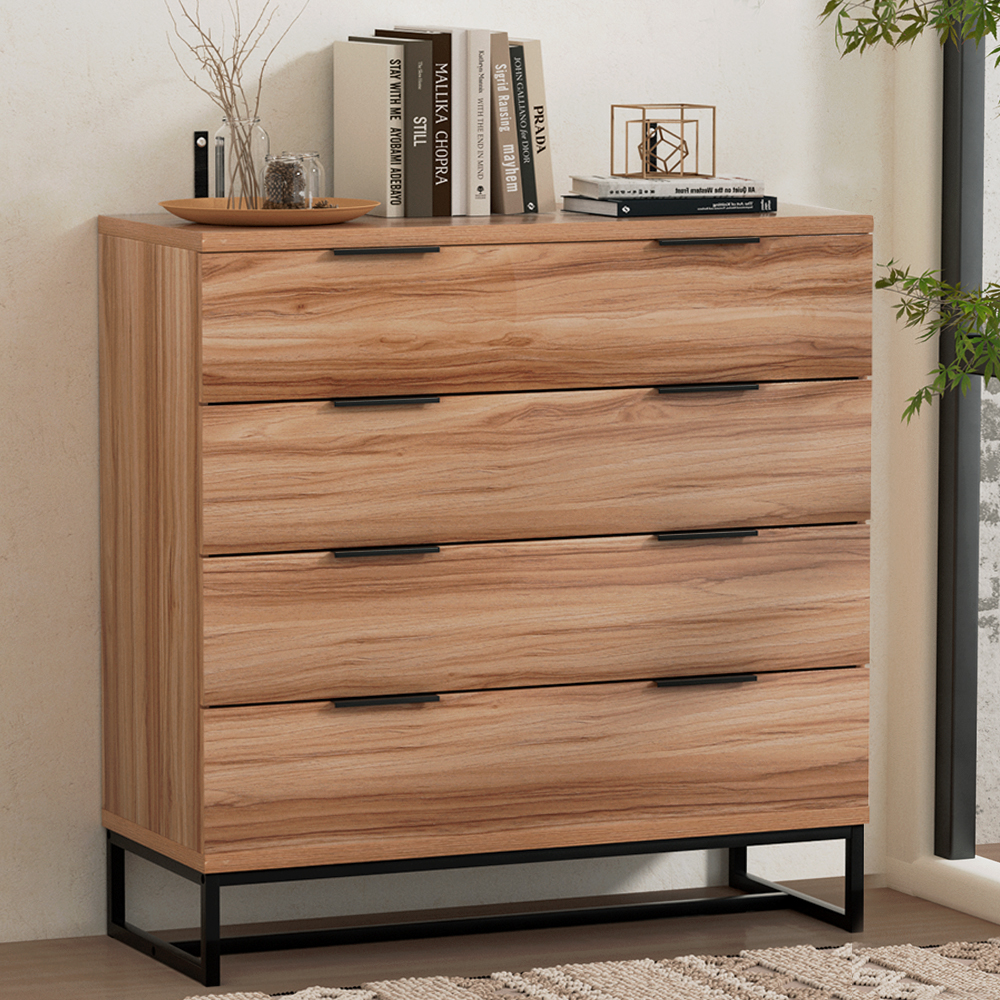 FUR-U-CDR-4D-WD-AB-97966-06 Artiss 4 Chest of Drawers Cabinet Dresser Table Tallboy Storage Bedroom Rust Oak - Image 1