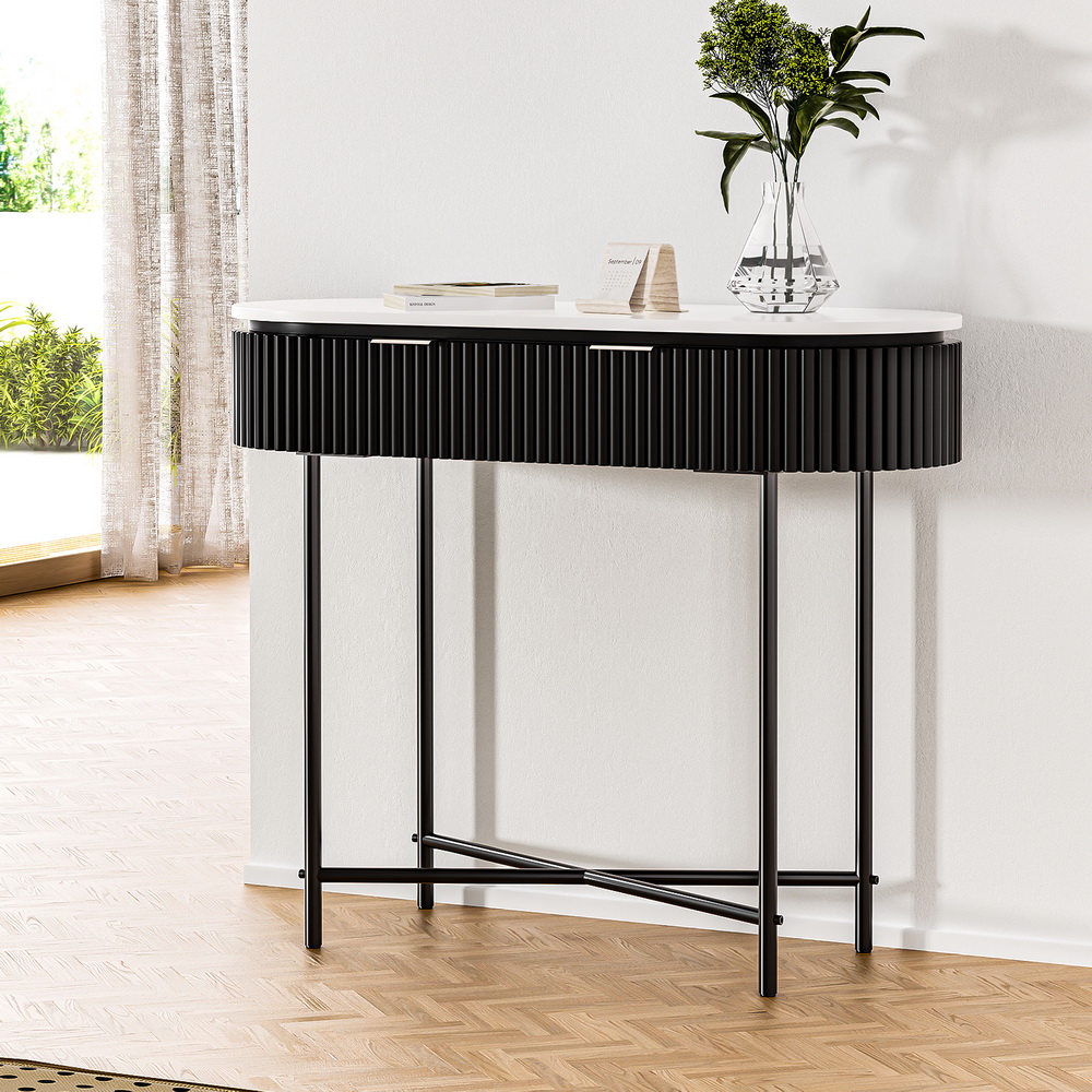 FUR-U-CST-03-WHBK-167833-04 Artiss Console Table 2 Drawers 100CM - Image 1