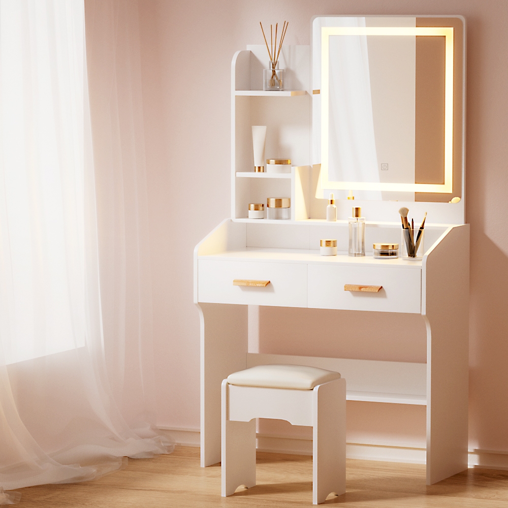 FUR-V-DRESS03-LED-WH-AB-131281-06 Artiss Dressing Table Set Stool Led White Doria - Image 1