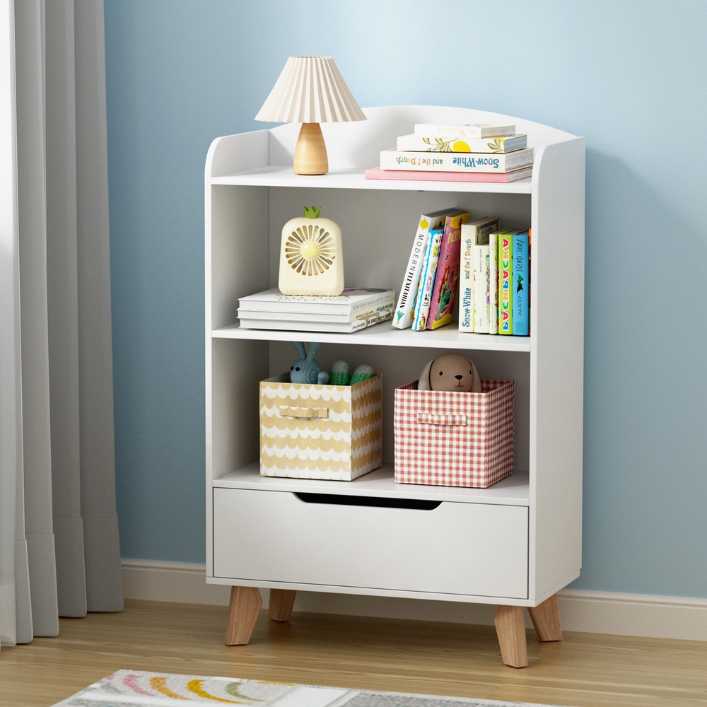 FURNI-B-BOOK-DRAWER-WH-186683-06 Keezi Kids Bookshelf 3 Tiers Storage Children Bookcase Toys Organiser Drawer - Image 1
