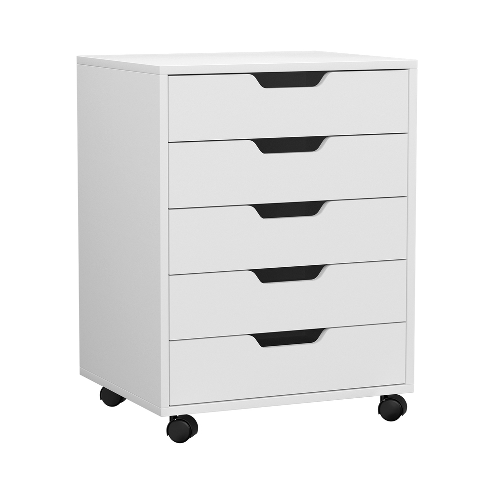FURNI-B-CAB-5T-WH-186256-00 Artiss 5-Drawer Filing Cabinet Mobile Rolling Storage Cabinet Chest of Drawers Stand White - Image 1