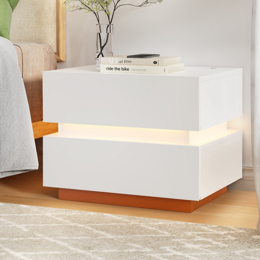 FURNI-C-BS-LED-01-WH-215059-06 Artiss Smart Bedside Table LED Wireless Charging Ada - Image 1