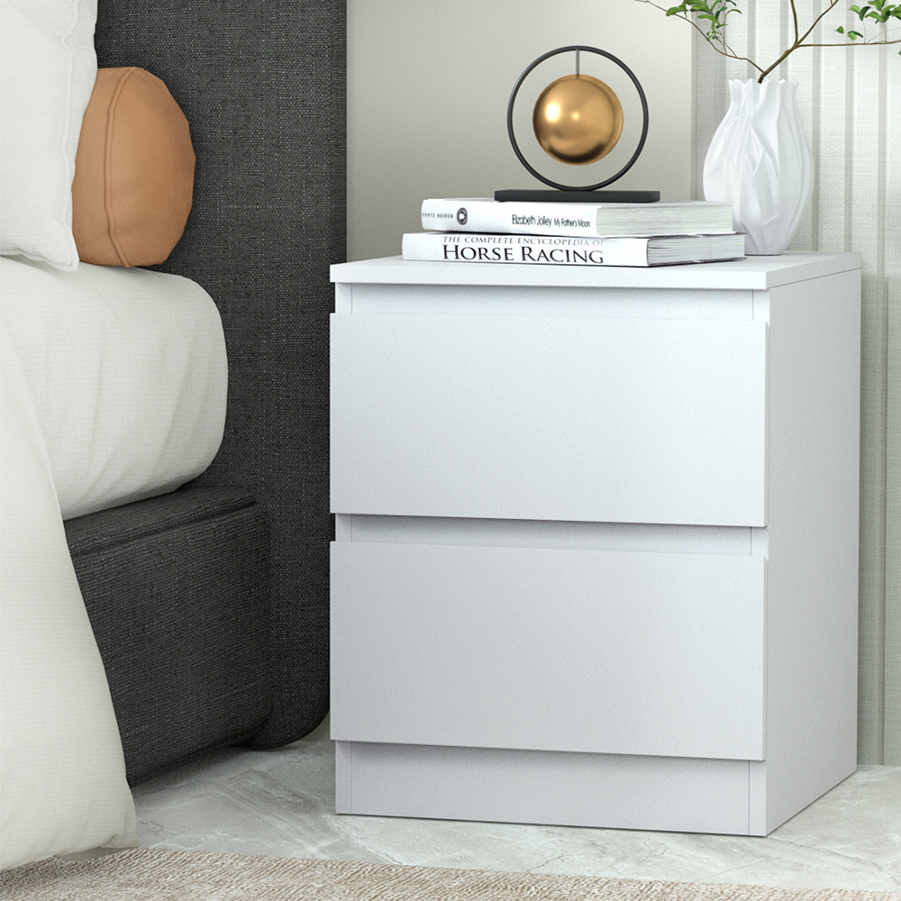 FURNI-E-PURE-WH-202502281230-00 Artiss Bedside Table 2 Drawers - PEPE White - Image 1