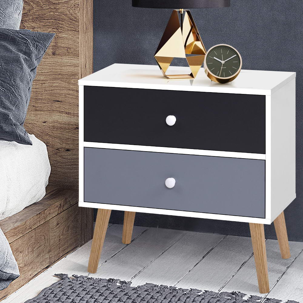 FURNI-E-SCAN-BS03-WHBK-202502281230-00 Artiss Bedside Table 2 Drawers - BONDS White - Image 1
