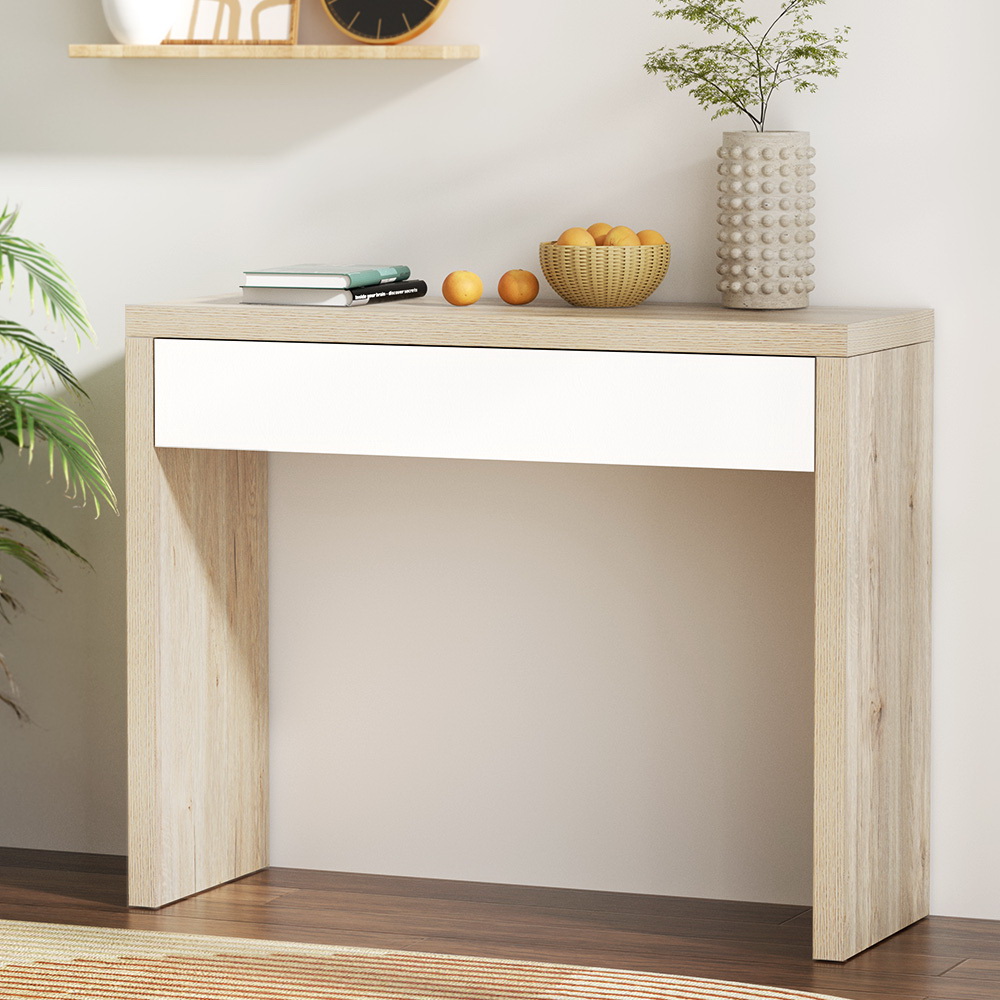 FURNI-E-TAB-01-WHWD-70620-08 Artiss Console Table Storage Drawer Jory White Pine - Image 1