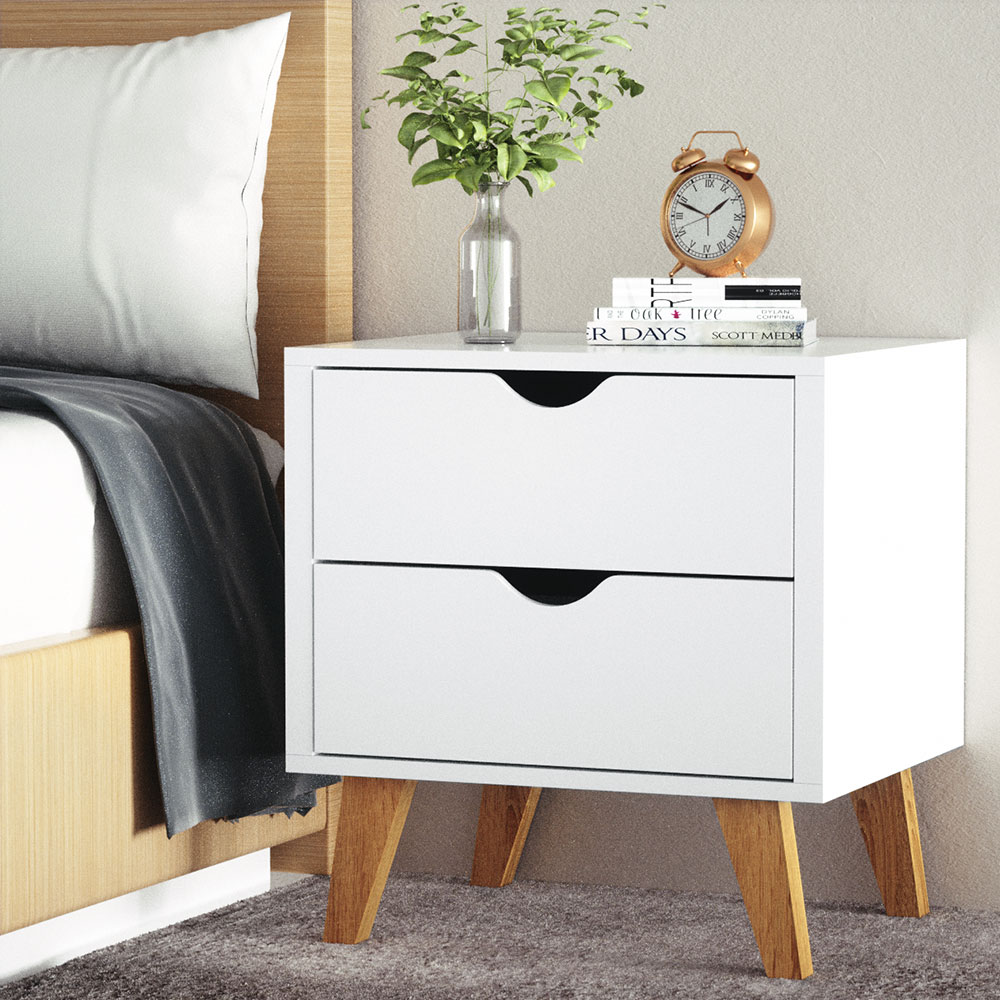 FURNI-G-SCAN-BS-WH-NT-202502281232-00 Artiss Bedside Table 2 Drawers - ANDERS White - Image 1