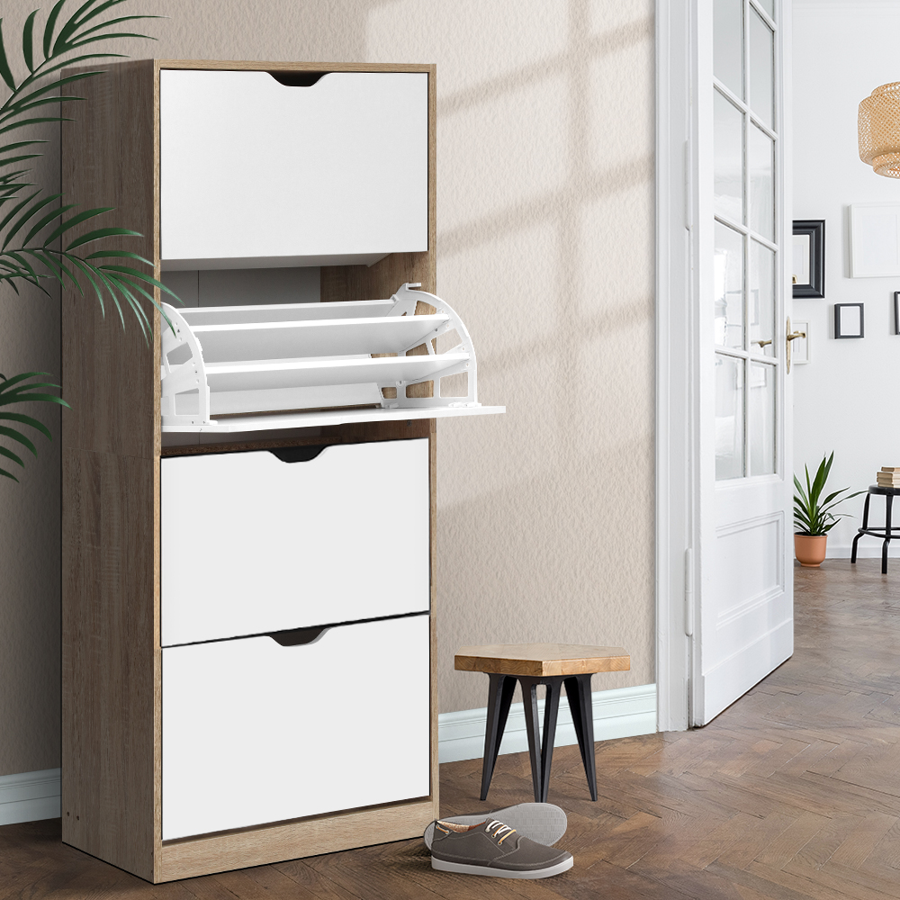 FURNI-G-SHOE-4D3R-WD-WH-AB-16834-08 Artiss Shoe Rack Cabinet 60 Pairs 4-tier White Elen - Image 1