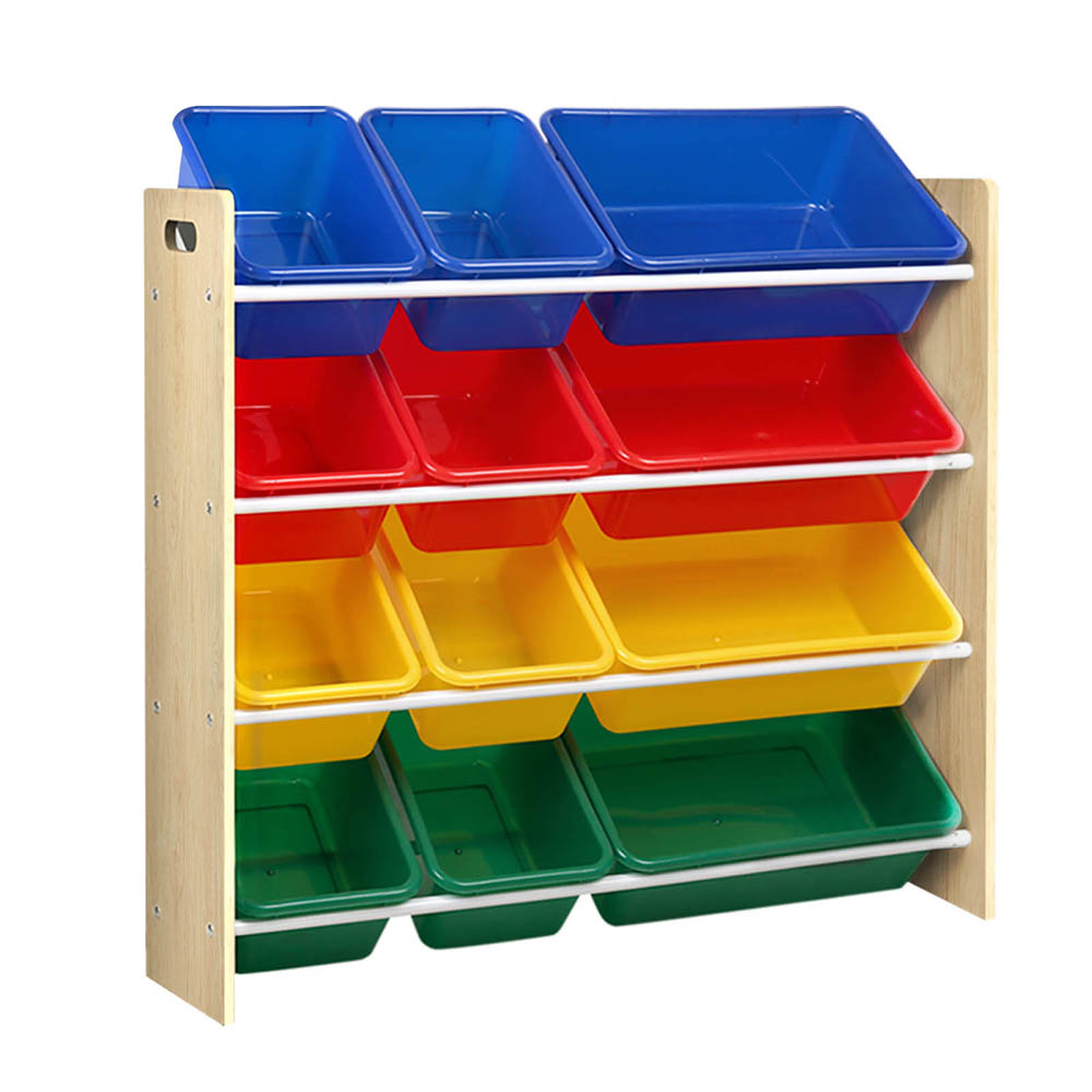FURNI-G-TOY110-WD-202506271044-00 Keezi Kids Toy Box 12 Bins Bookshelf Organiser Children Storage Rack - Image 1