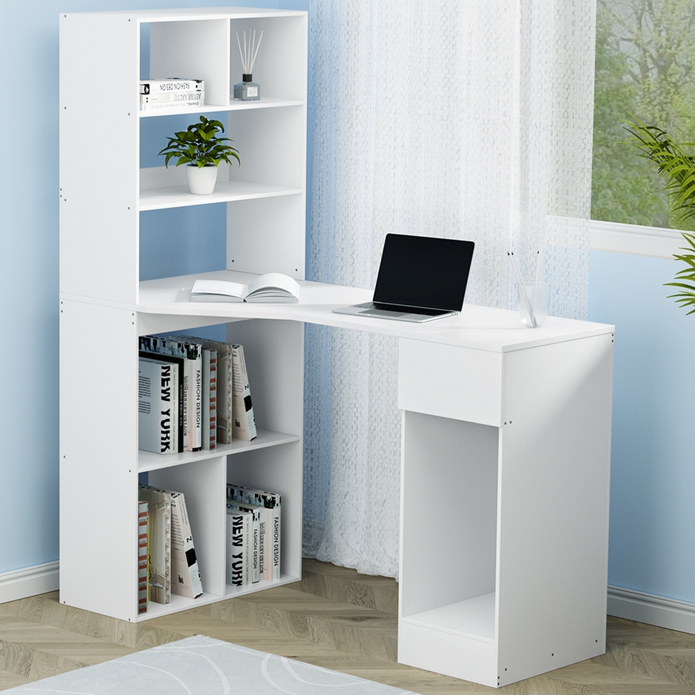 FURNI-O-DESK01-WH-AB-21610-06 Artiss Computer Desk Bookshelf Drawer Cabinet White 120CM - Image 1