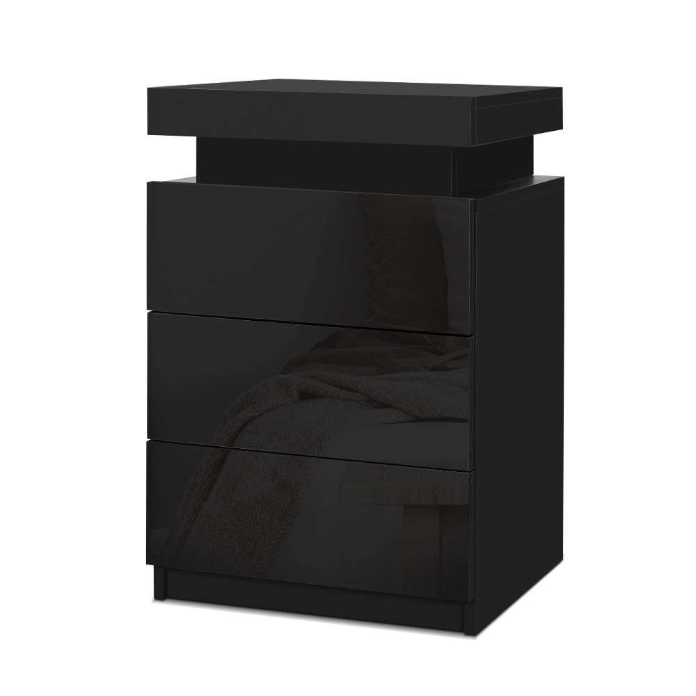 FURNI-O-LED-BS-3D-BK-202502281234-07 Artiss Bedside Table LED 3 Drawers - COLEY Black - Image 1