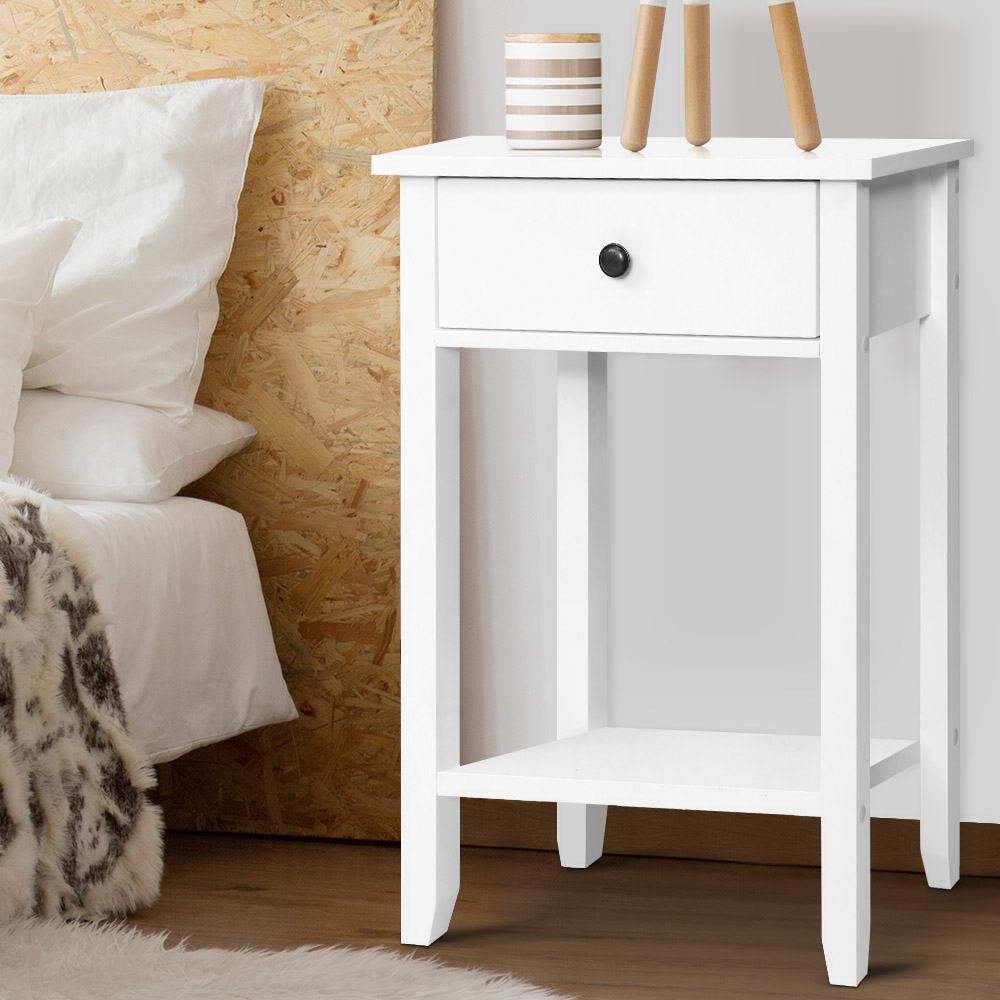 FURNI-P-BSIDE-1D1S-WH-20762-08 Artiss Bedside Table 1 Drawer with Shelf - BOWIE White - Image 1