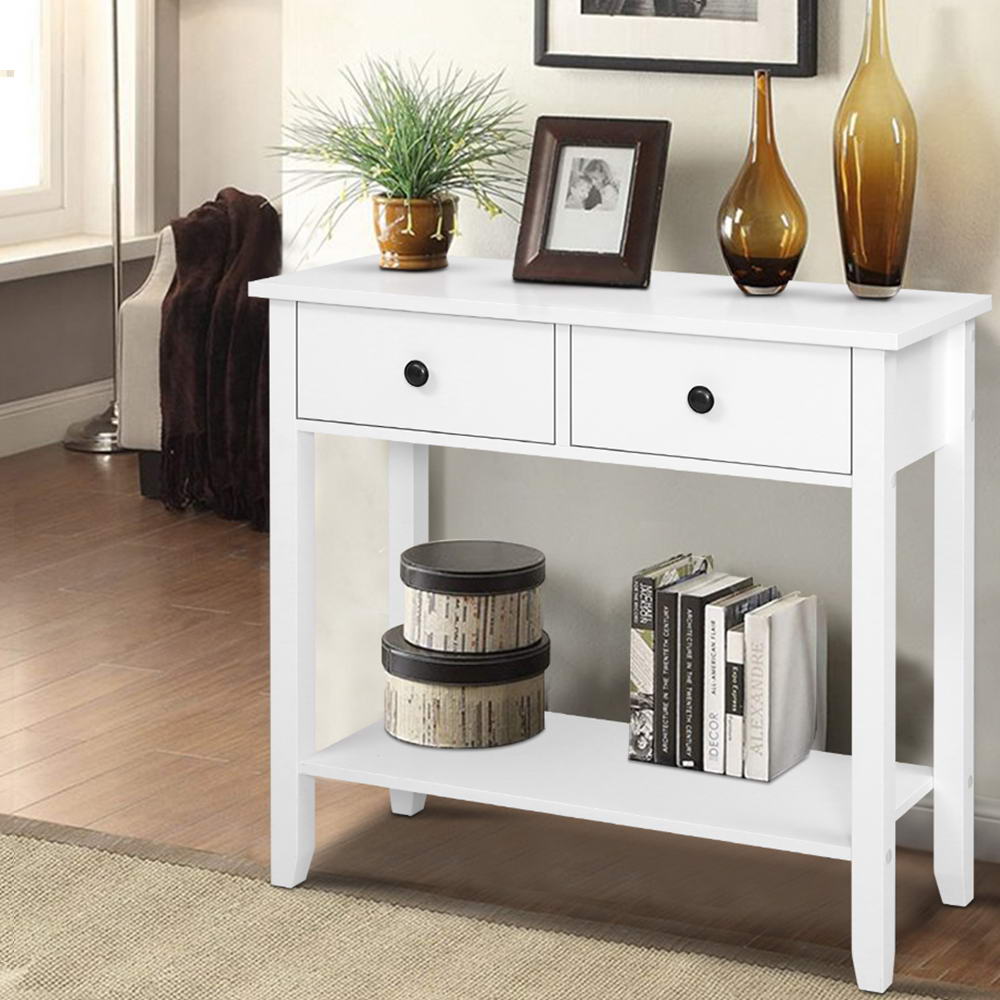 FURNI-P-HS-2D1S-WH-20763-08 Artiss Console Table 2 Drawers 80CM White Chole - Image 1