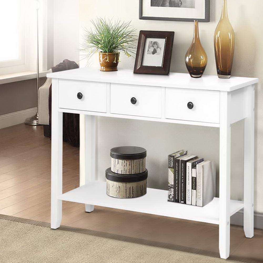 FURNI-P-HS-3D1S-WH-20771-08 Artiss Console Table 3 Drawers 100CM White Chole - Image 1