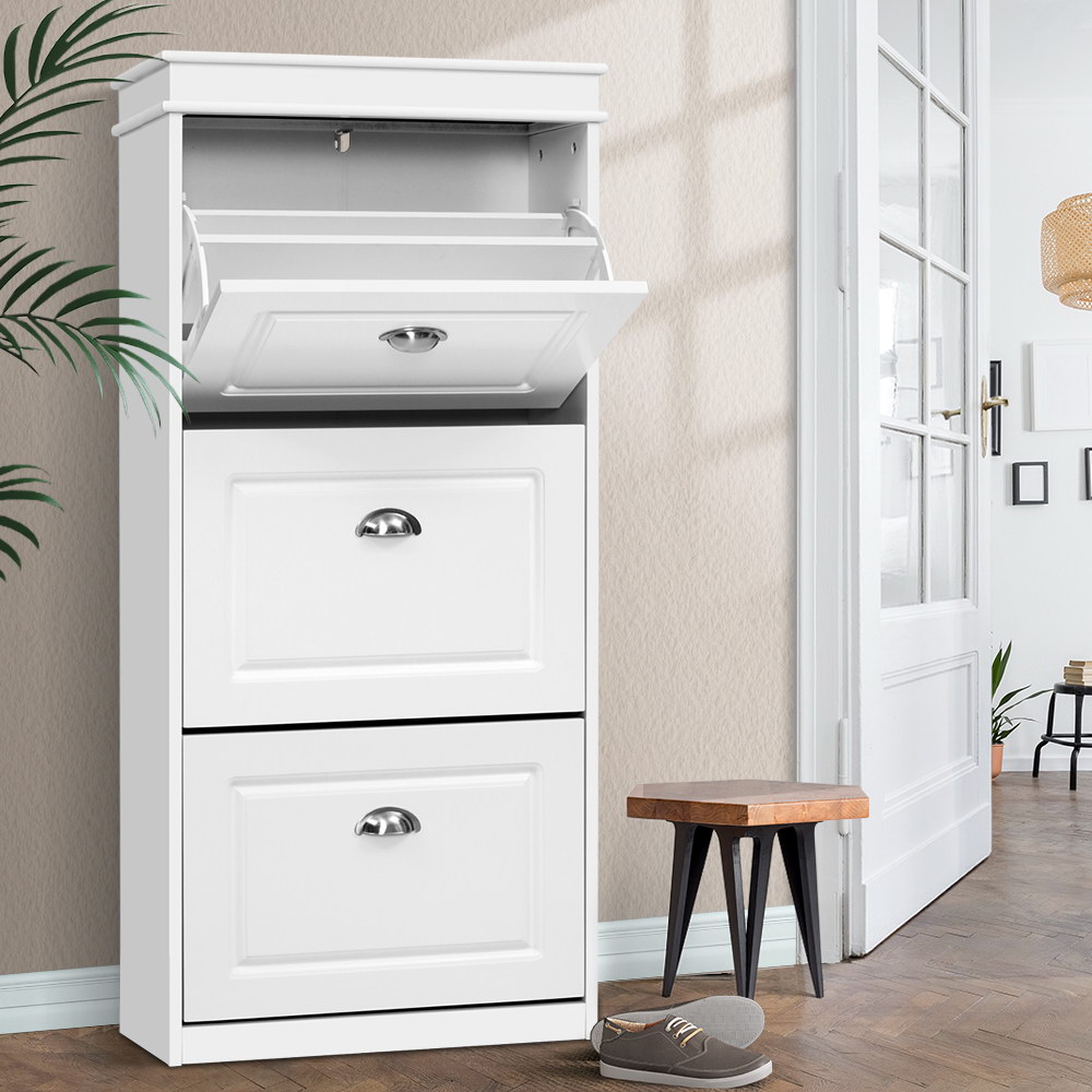 FURNI-P-SHOE-3D-WH-AB-20757-08 Artiss Shoe Rack Cabinet 18 Pairs 3-tier White Sena - Image 1