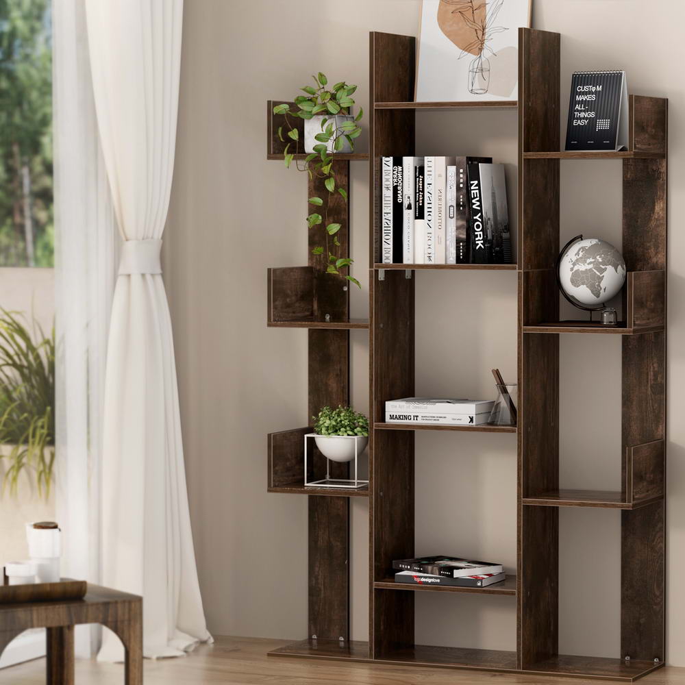 FURNI-Q-DSHELF-01-BR-150722-08 Artiss Tree-Shaped Bookshelf ROMI Walnut - Image 1