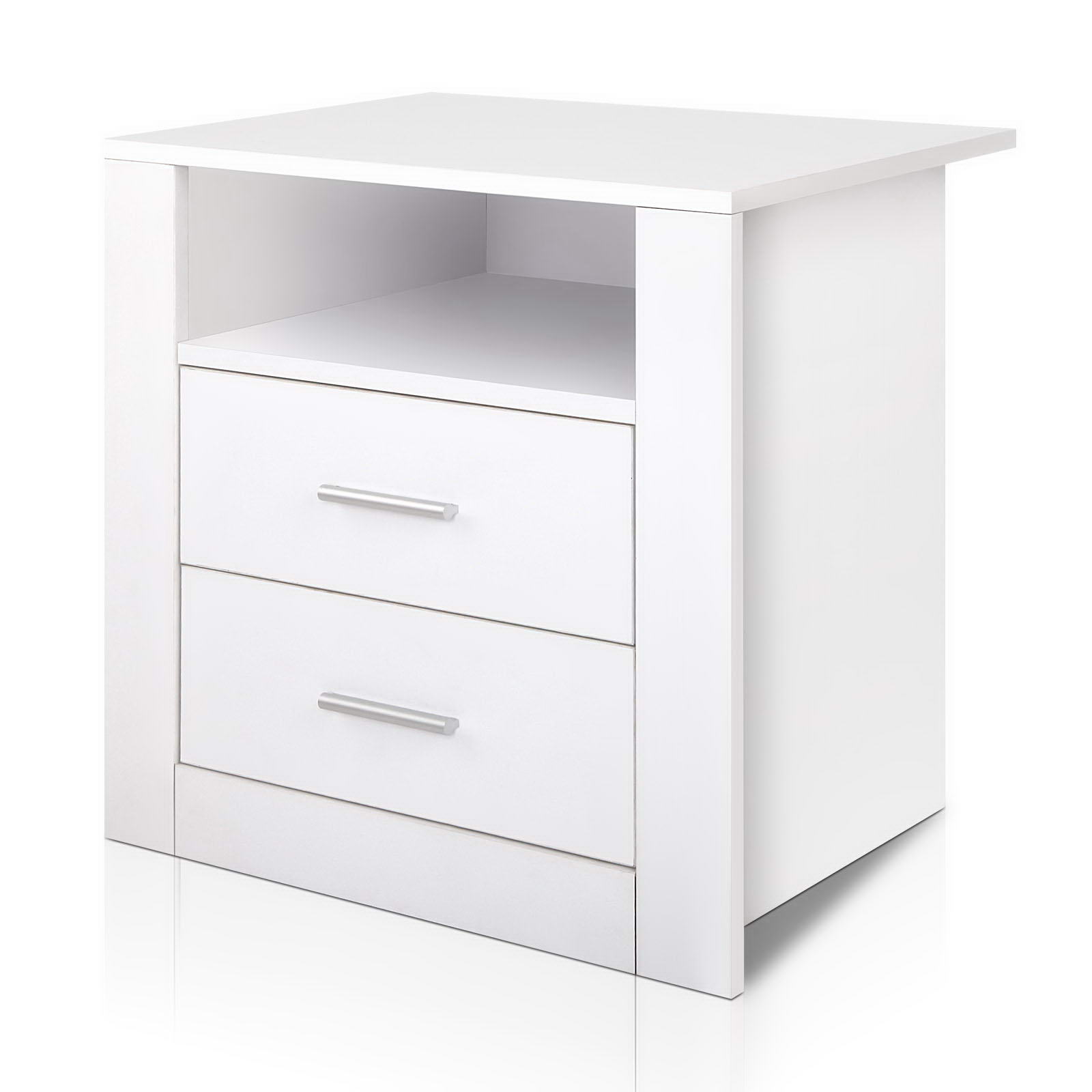 FURNI-SIDE-SHELF-WH-202502281236-07 Artiss Bedside Table 2 Drawers with Shelf - TARA White - Image 1