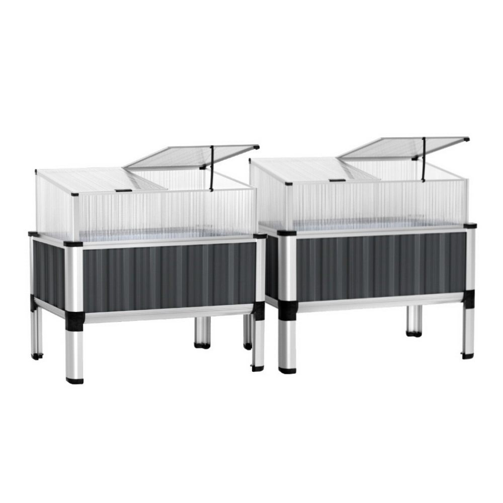 GARDEN-ALU-80-ROOFX2-202504171501-00 Green Fingers Raised Garden Bed x2 80x49x74cm Greenhouse Planter Box Galvanised Herb - Image 1