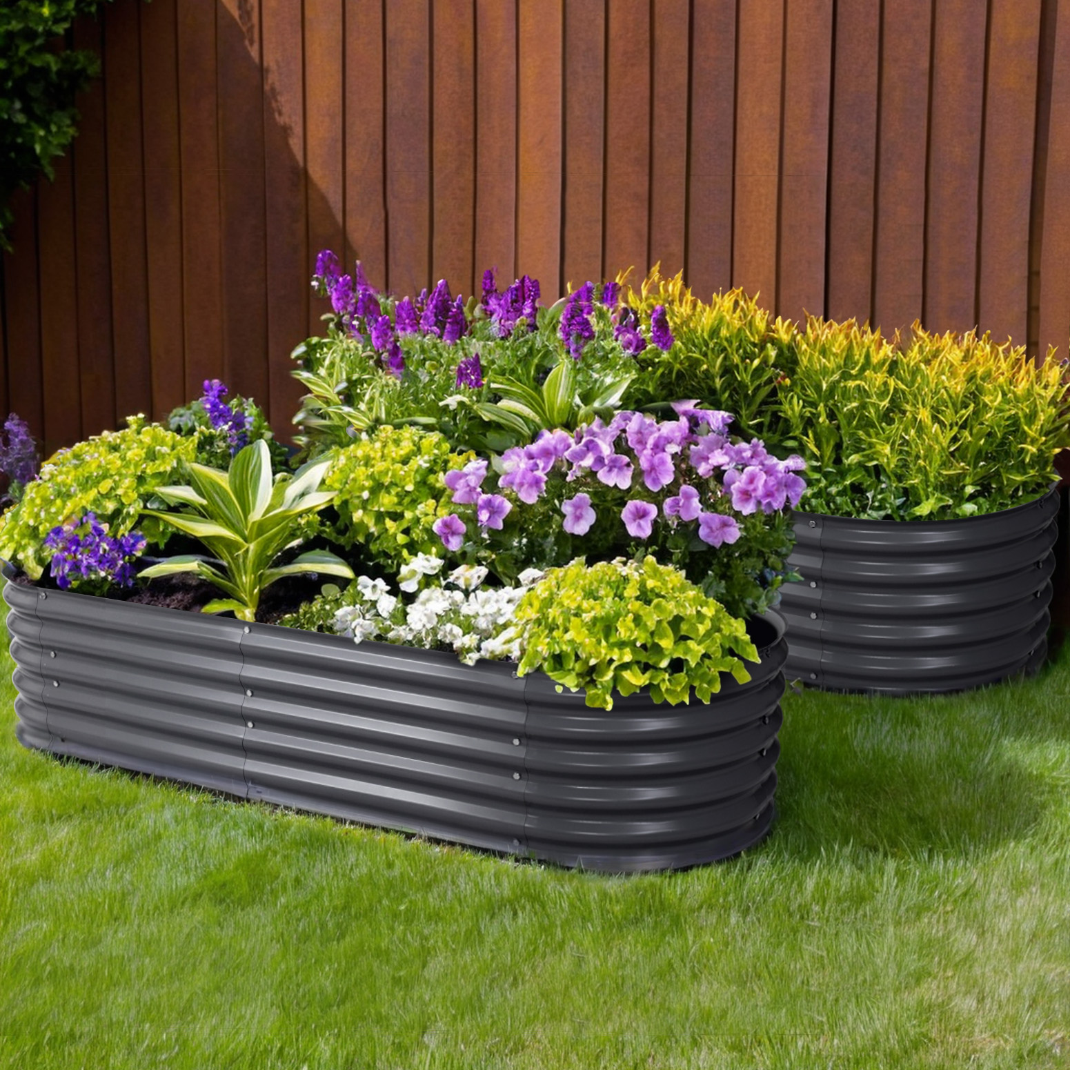 GARDEN-OVAL-1608042X2-215091-06 2x Green Fingers Raised Garden Bed 160X80X42cm Oval Planter Box Raised Container Galvanised - Image 1