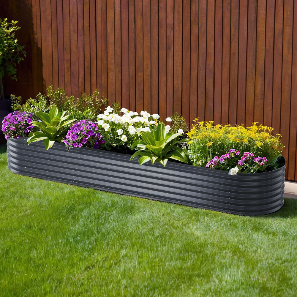 GARDEN-OVAL-3208042-19849-06 Green Fingers Garden Bed 320X80X42cm Oval Planter Box Raised Container Galvanised - Image 1