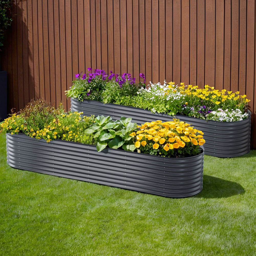 GARDEN-OVAL-AG-3208056X2-215095-06 2x Green Fingers Raised Garden Bed 320X80X56cm Oval Planter Box - Image 1