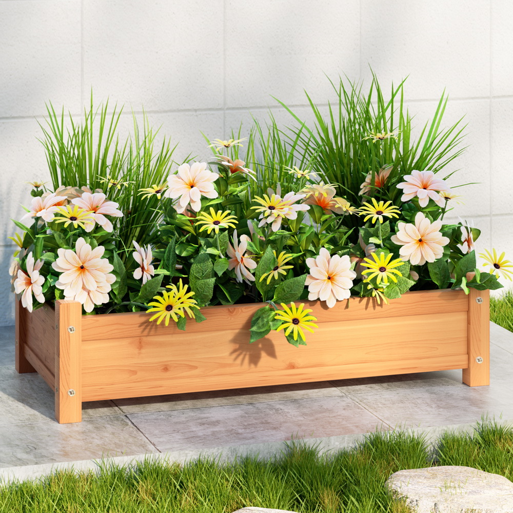 GARDEN-WOOD-BOX-65-191760-06 Green Fingers Garden Bed 65x33x16cm Wooden Planter Box Raised Container Growing - Image 1