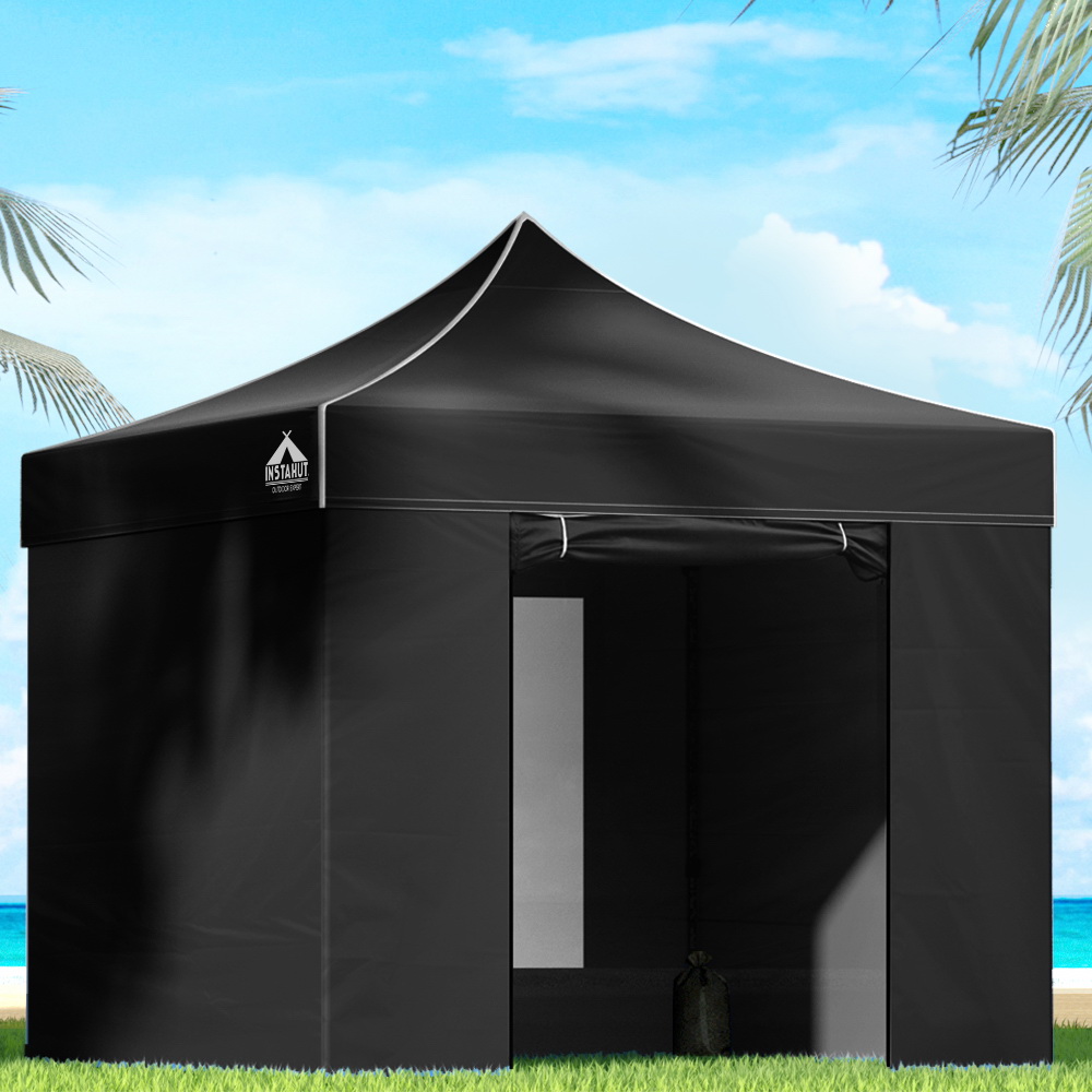 GAZEBO-C-3X3-DX-BLACK-5586-07 Instahut Gazebo Pop Up Marquee 3x3m Folding Tent Wedding Gazebos 500D Black - Image 1
