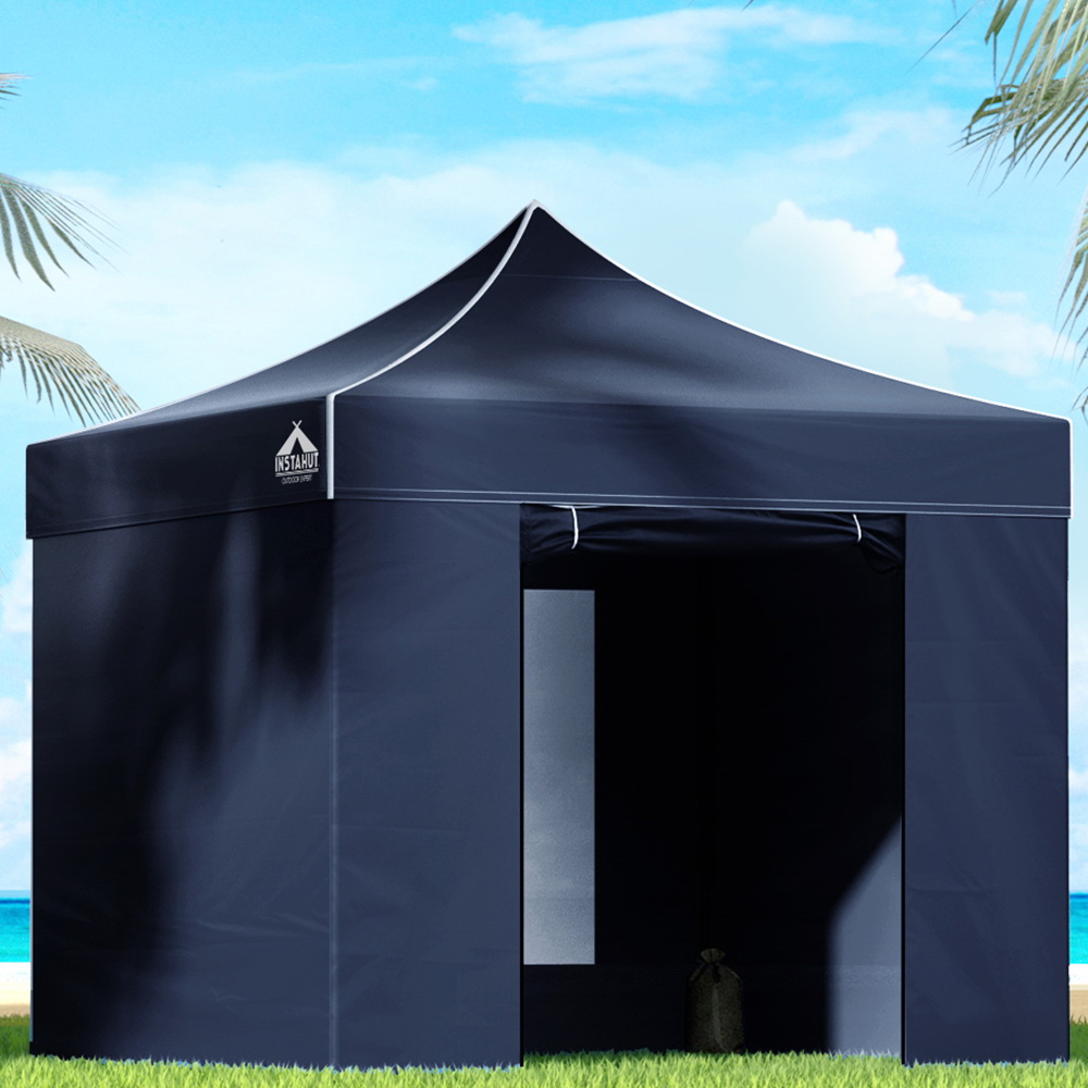 GAZEBO-C-3X3-DX-NAVY-202502281826-00 Instahut Gazebo Pop Up Marquee 3x3 Folding Tent Gazebos Camping 500D Oxford Navy - Image 1