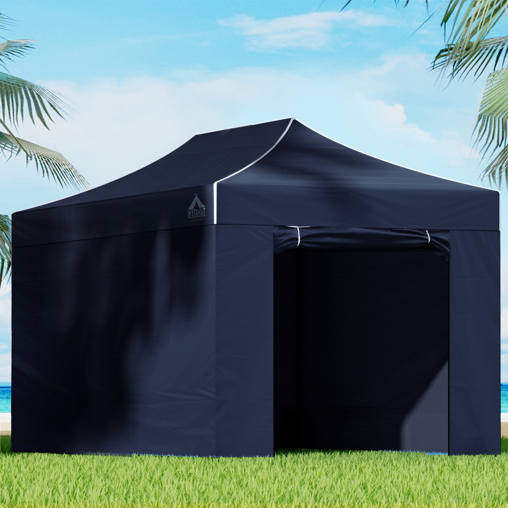 GAZEBO-C-3X45-DX-NAVY-5584-07 Instahut Gazebo 3x4.5 Pop Up Marquee Folding Tent Wedding Gazebos Camping Outdoor Shade Canopy Navy - Image 1