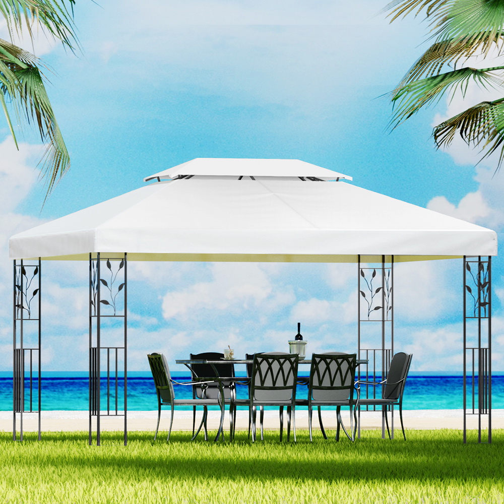 GAZEBO-IR-LE-HF-4X3-WH-AB-90978-04 Instahut Gazebo 4x3m Marquee Outdoor Wedding Party Event Tent Home Iron Art Shade White - Image 1