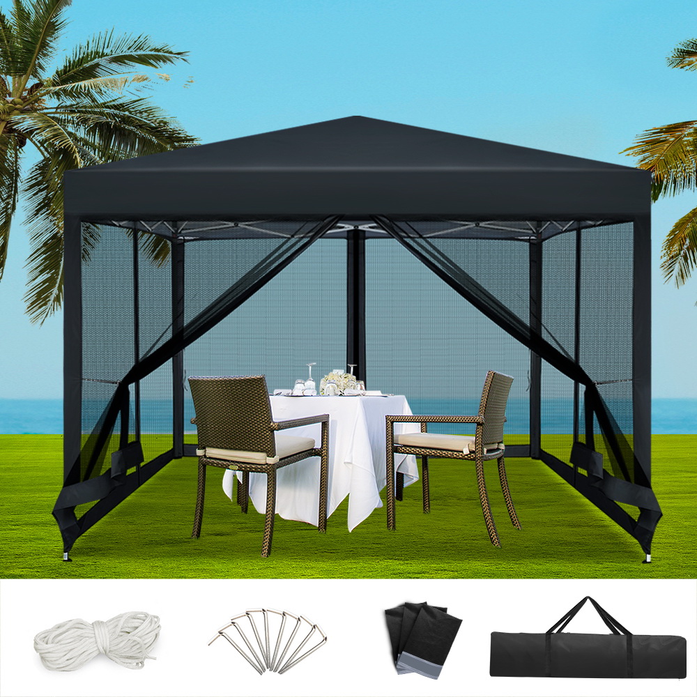 GAZEBO-POP-M-FG-3X3-BK-202502281830-00 Instahut Gazebo Pop Up Marquee 3x3m Wedding Party Outdoor Camping Tent Canopy Shade Mesh Wall Black - Image 1